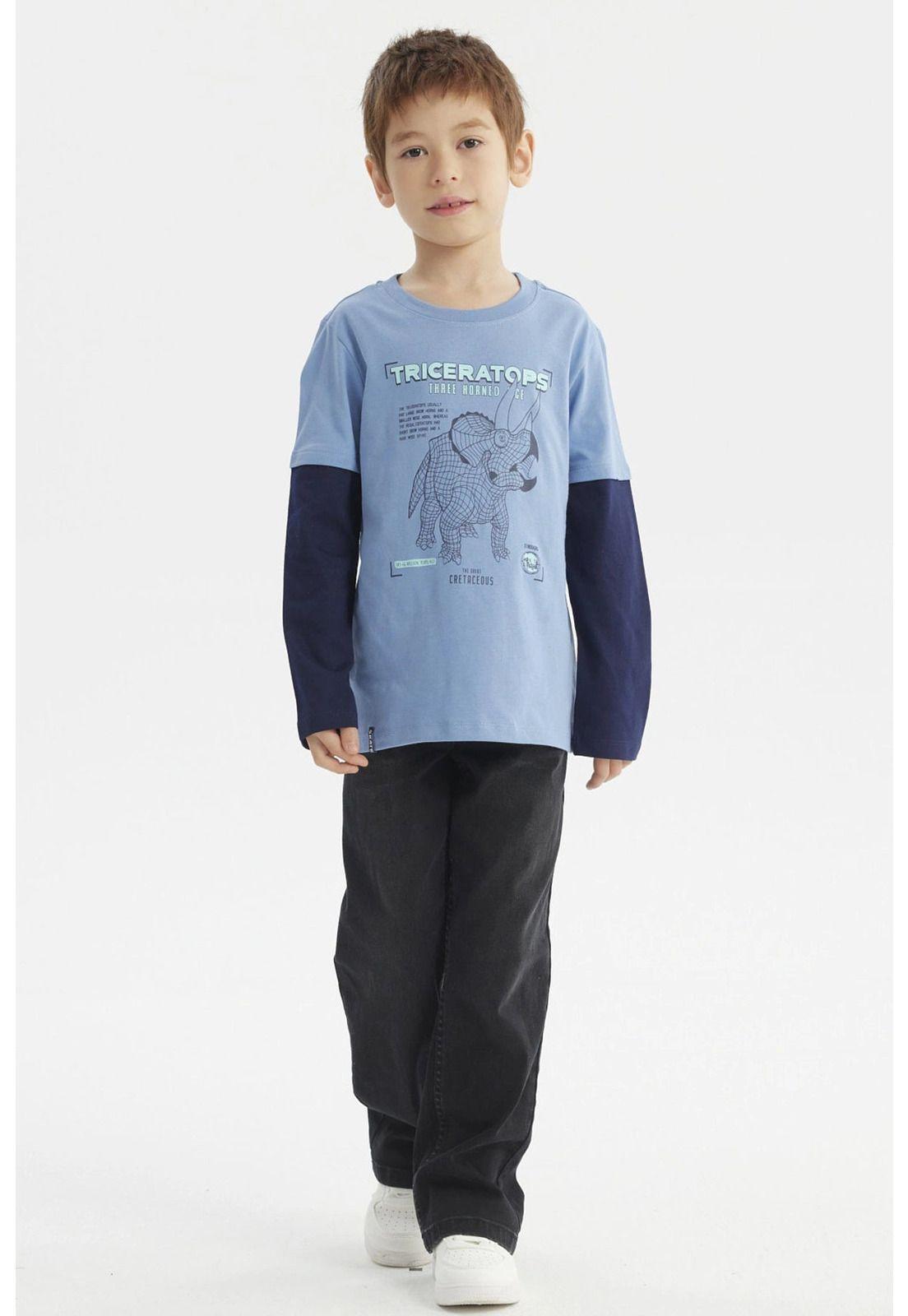 Polera Niño Básica Print Azul Claro-3