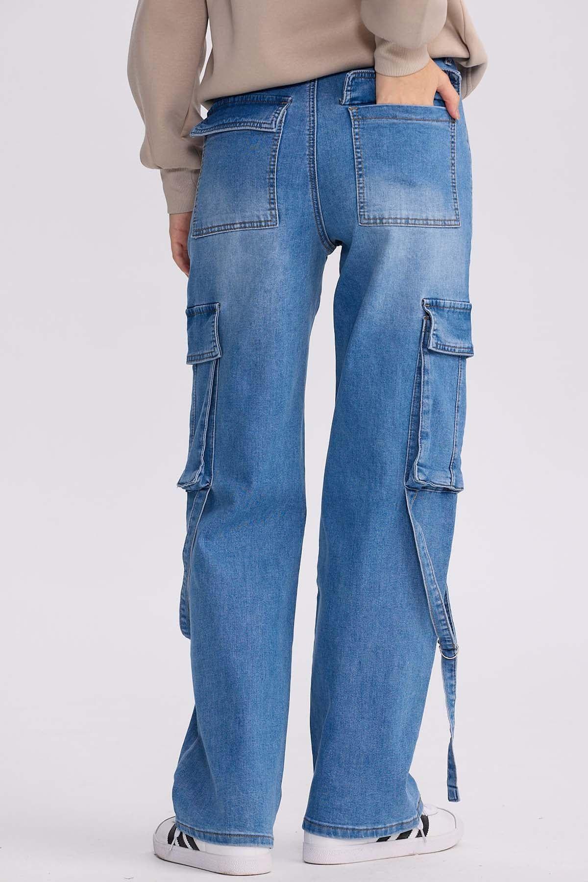 Jeans Mujer Calce Recto Cargo Azul-2