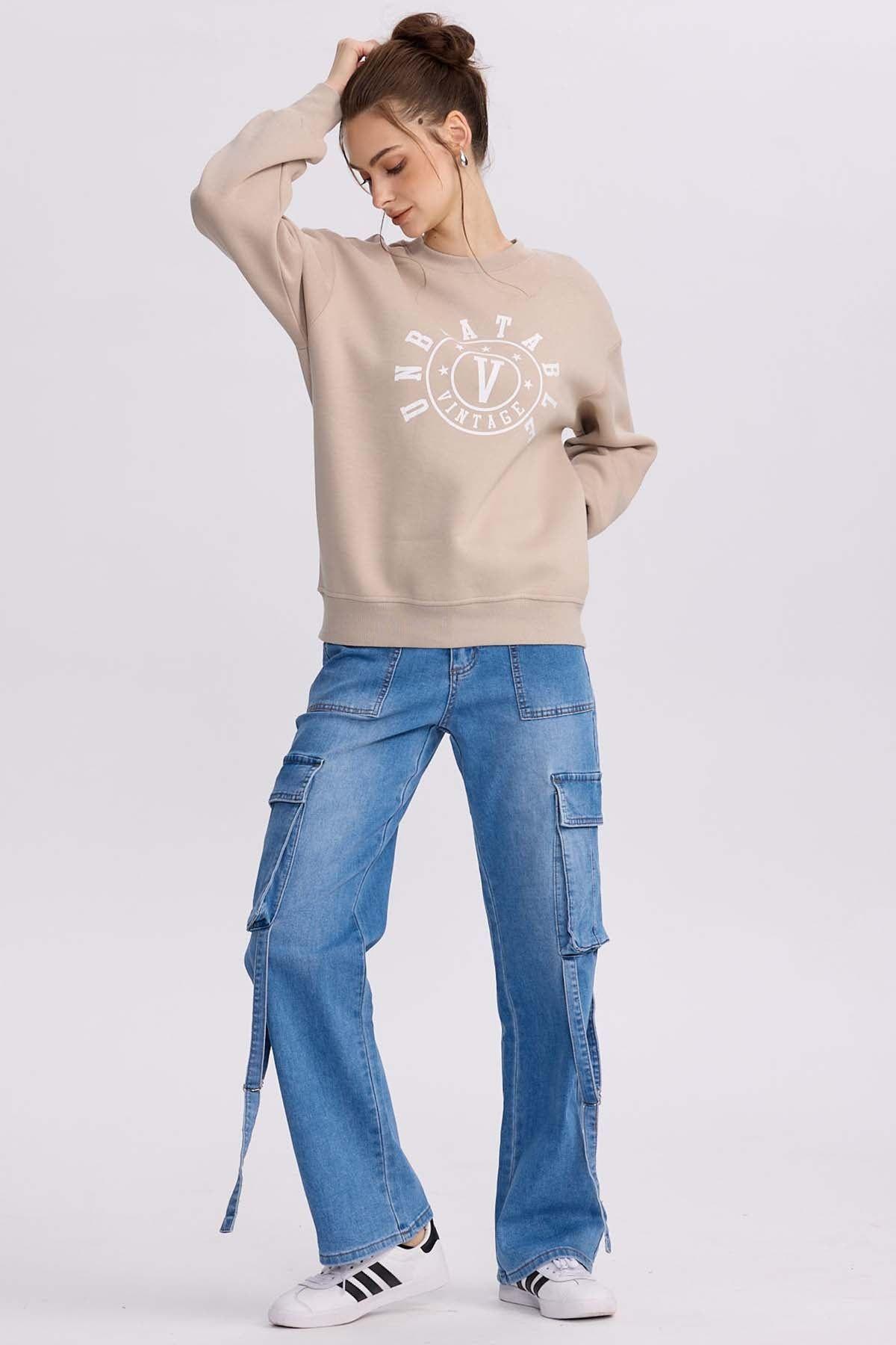 Jeans Mujer Calce Recto Cargo Azul-3