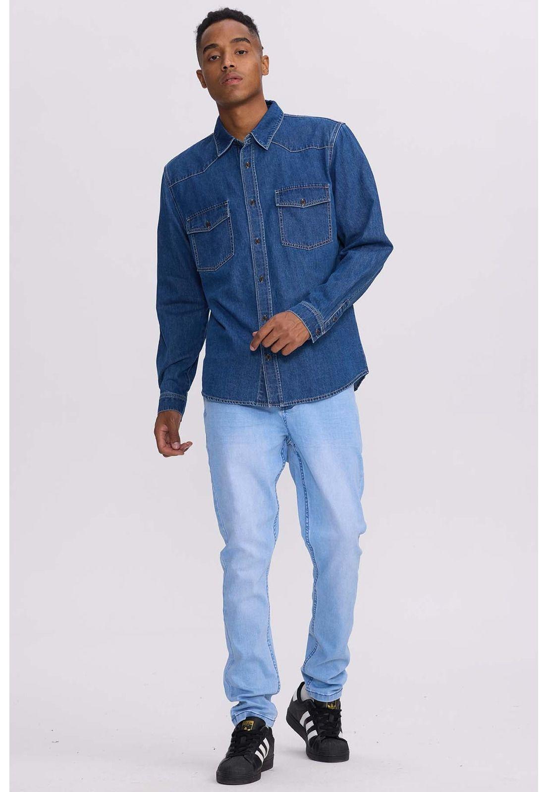 Camisa Hombre Denim Colores Azul-3