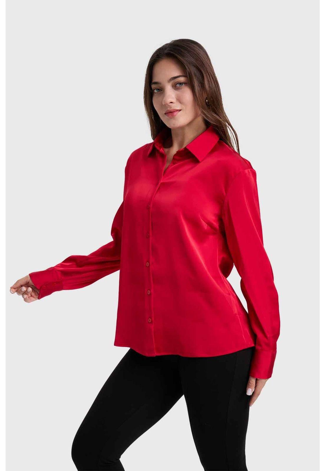 Blusa Mujer Satinada Abotonada Rojo-1