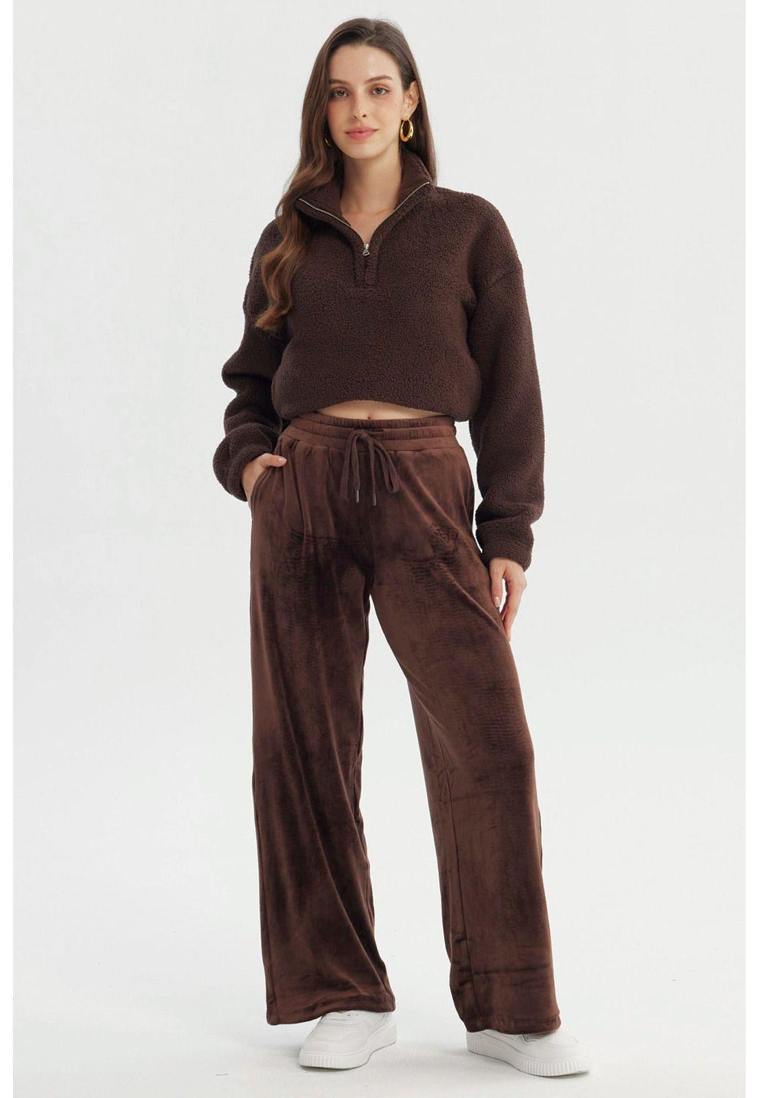 Pantalón Buzo Mujer Wide Leg Chocolate-3