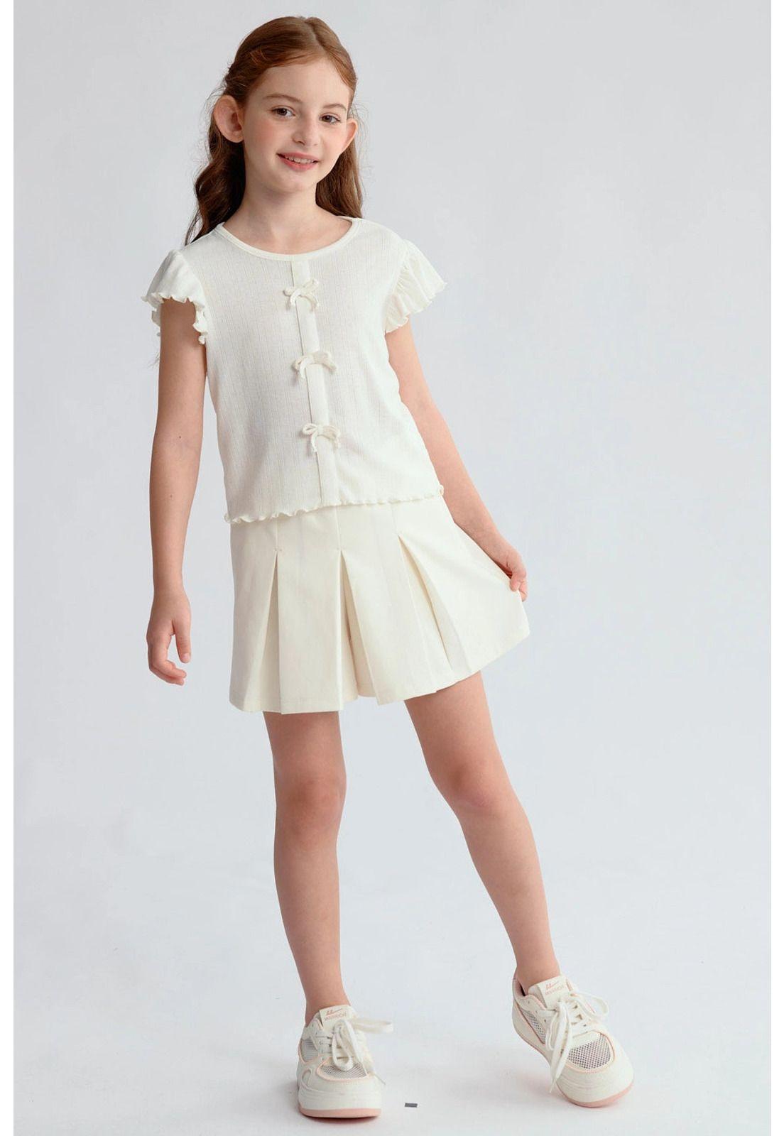 Falda Niña Short Tableada Crema-3