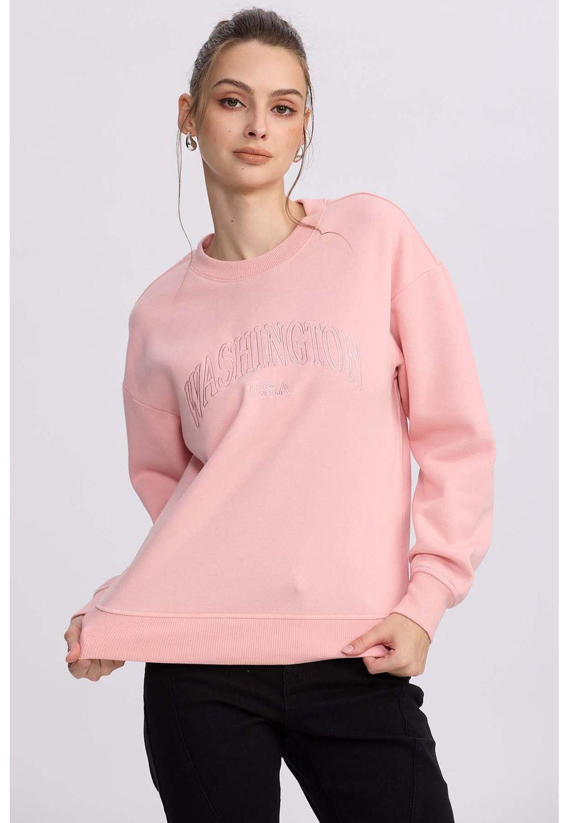 Polerón Mujer Oversize Bordado Rosado Claro-0