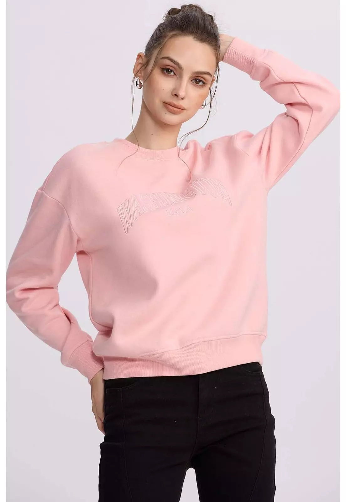 Polerón Mujer Oversize Bordado Rosado Claro-1