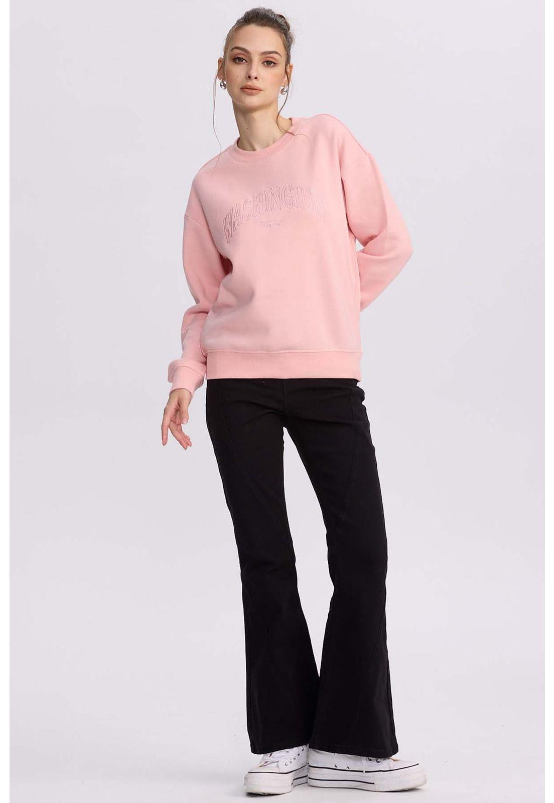 Polerón Mujer Oversize Bordado Rosado Claro-3