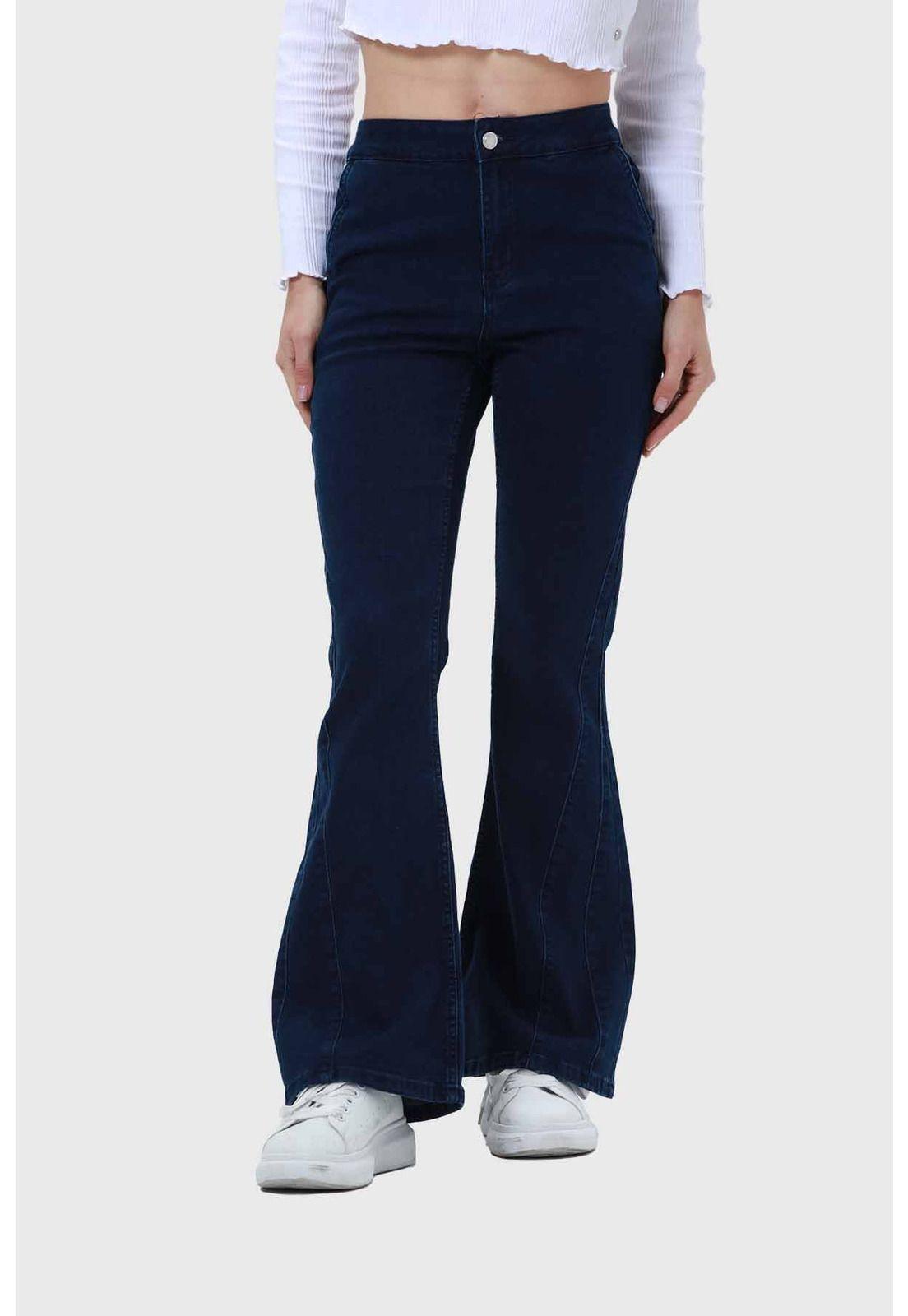 Jeans Mujer Flare Cortes Azul Índigo-0