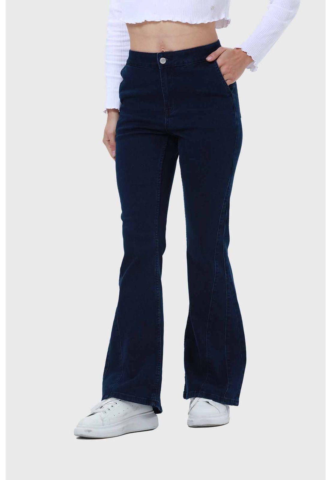 Jeans Mujer Flare Cortes Azul Índigo-1