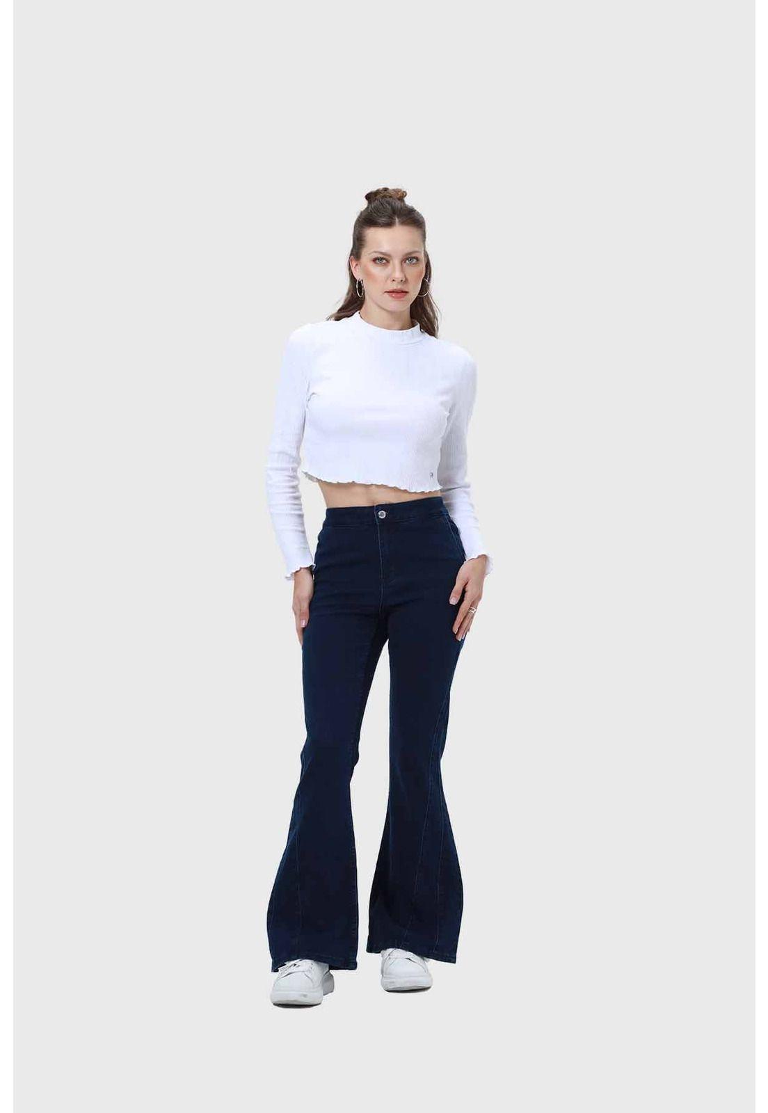 Jeans Mujer Flare Cortes Azul Índigo-3