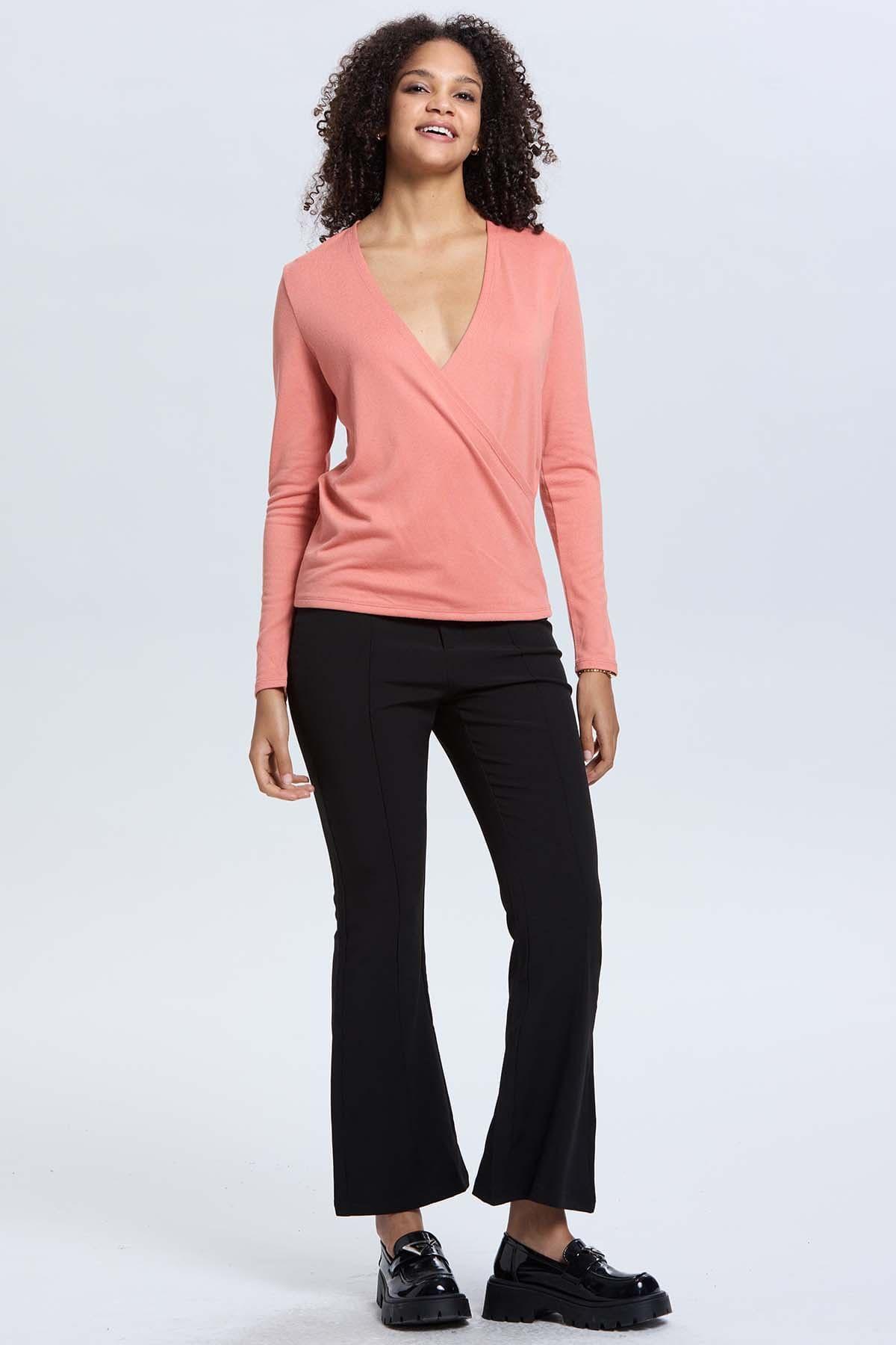Sweater Mujer Escote V Coral-3