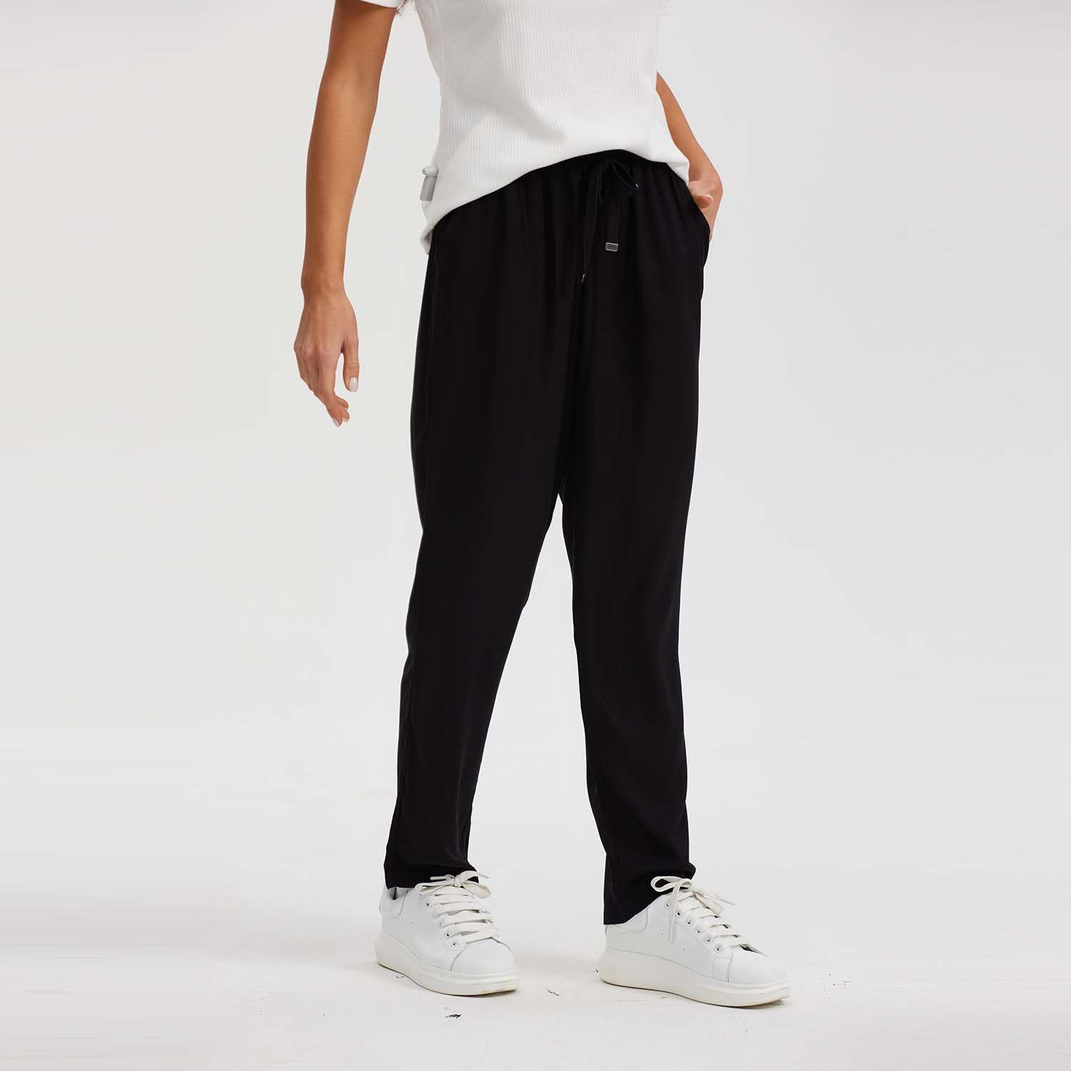 Pantalón Mujer Recto Liso Cordones Negro-1