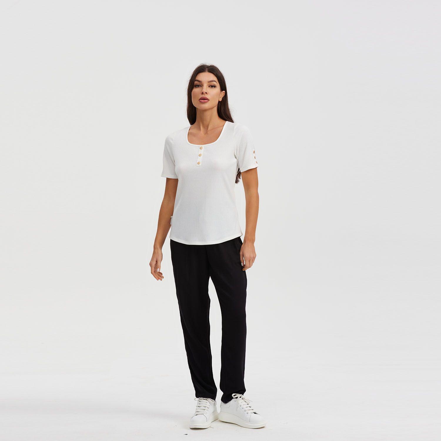 Pantalón Mujer Recto Liso Cordones Negro-3