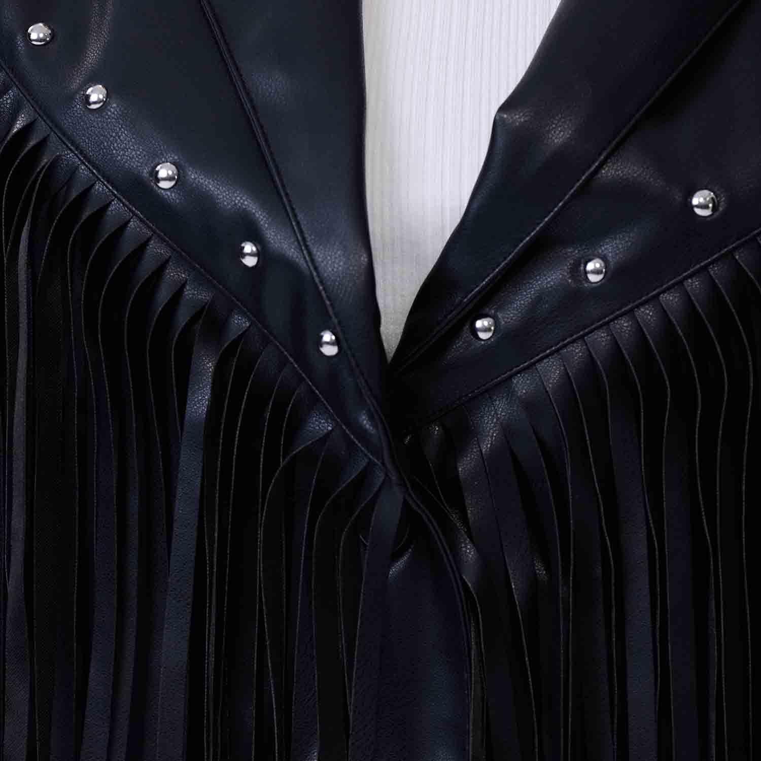 Chaqueta Mujer Pu Flecos Negro-3