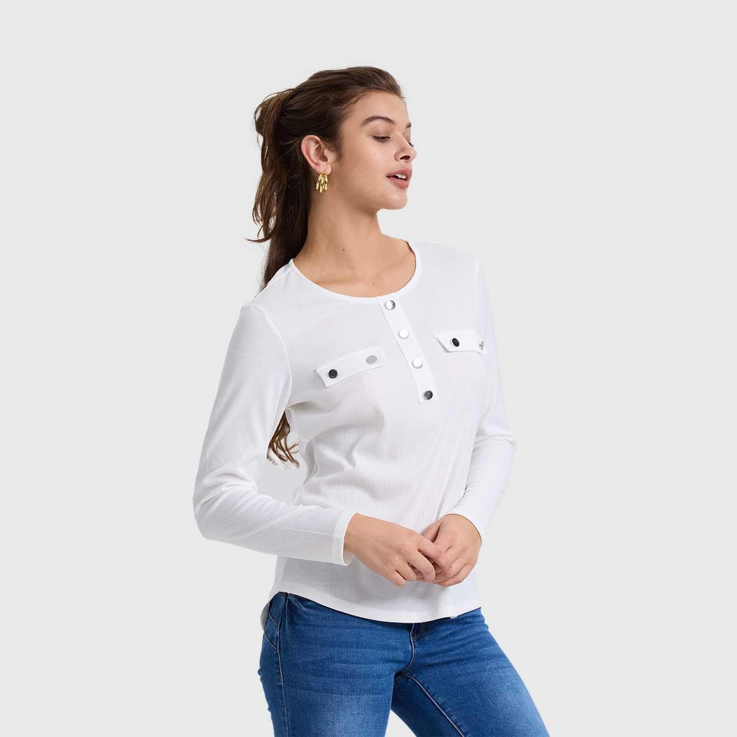 Polera Mujer Pata Botón Rib Liso Crudo Fashion's Park-1