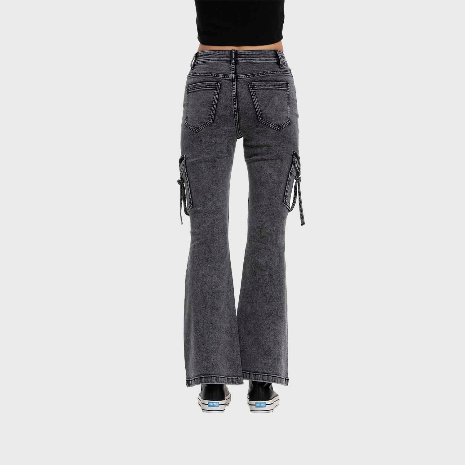 Jeans Mujer Flare Cargo Gris Fashion's Park-2