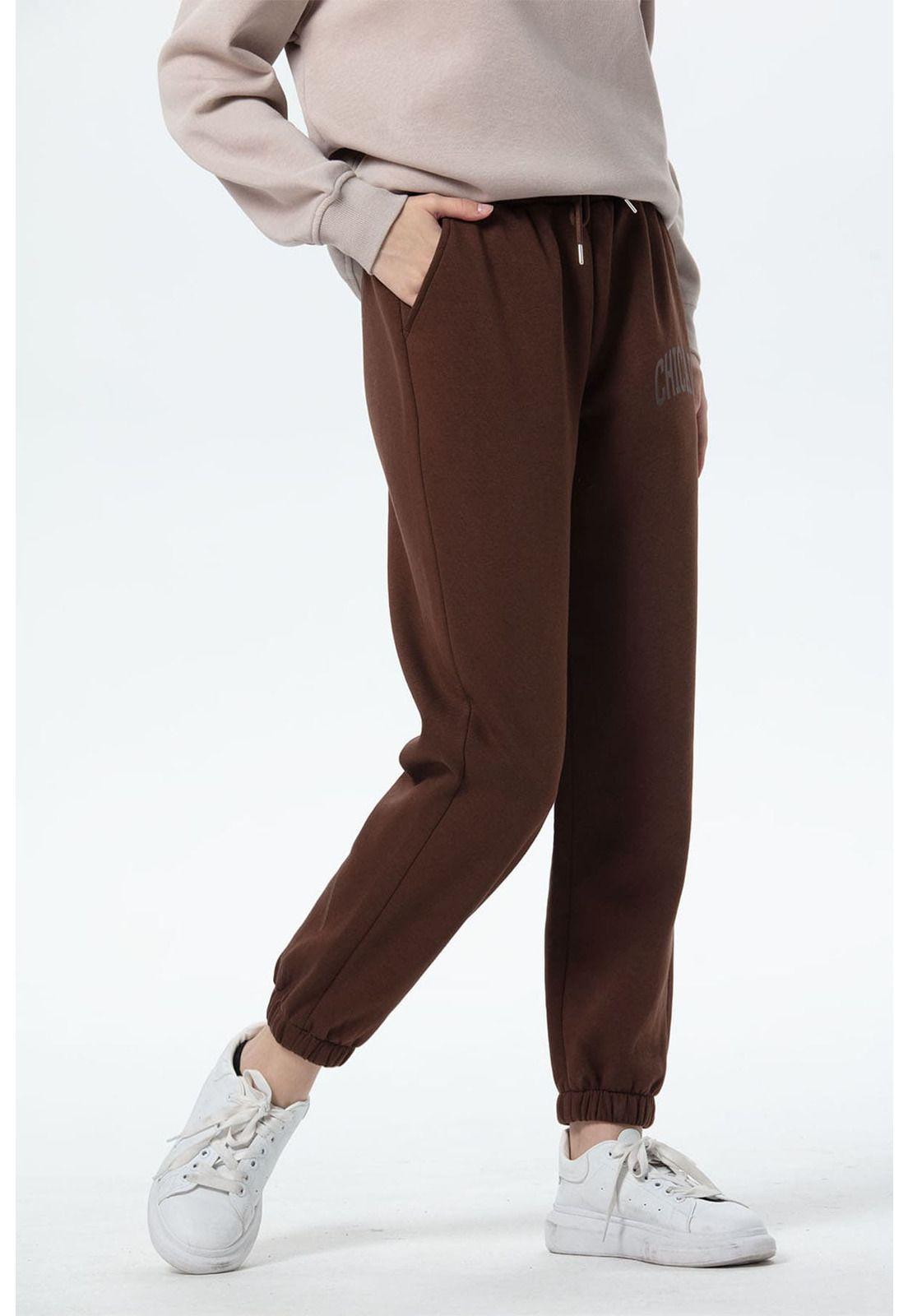 Pantalón Buzo Mujer Jogger Café-1