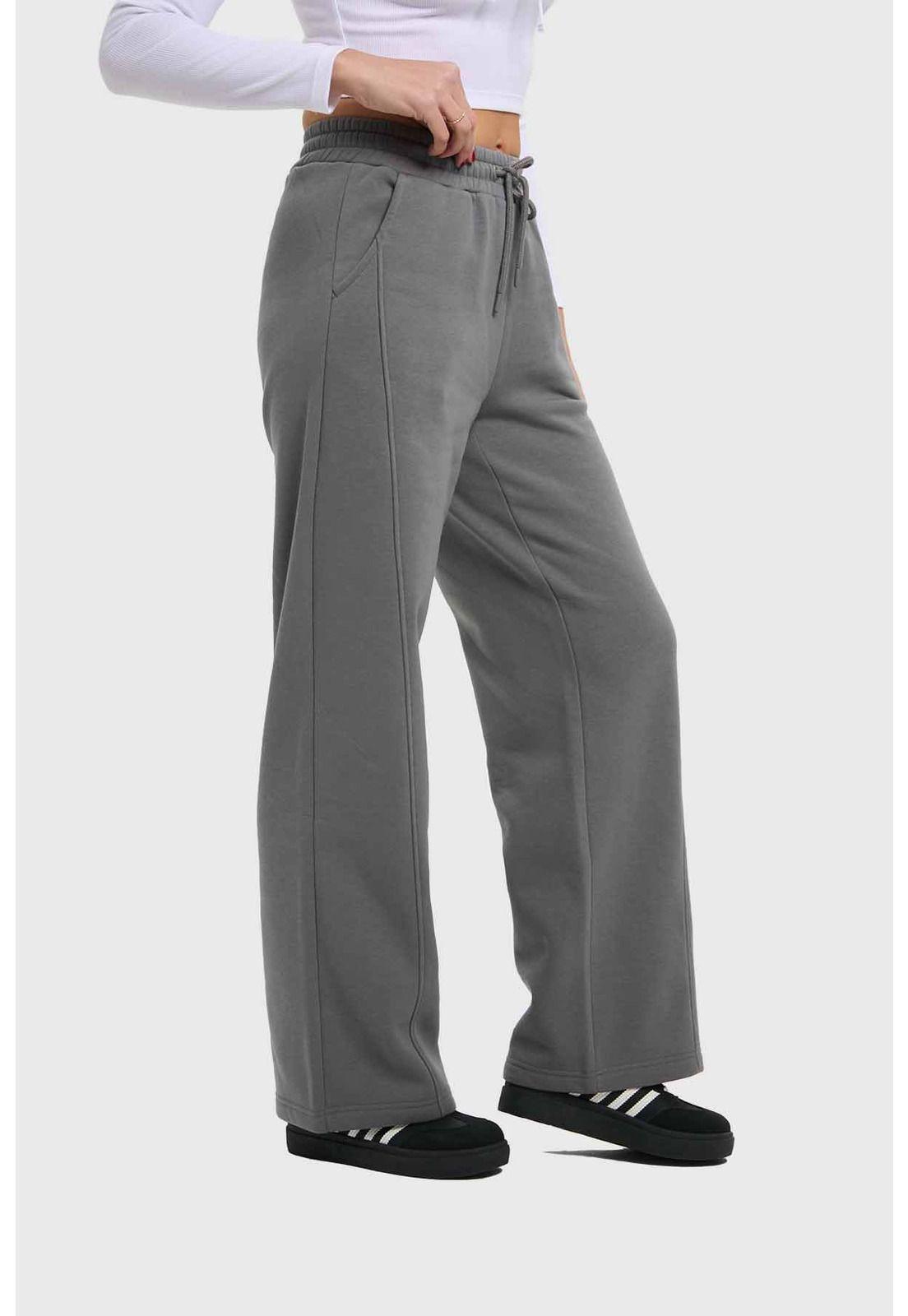 Pantalón Buzo Mujer Costura Frontal Gris-1