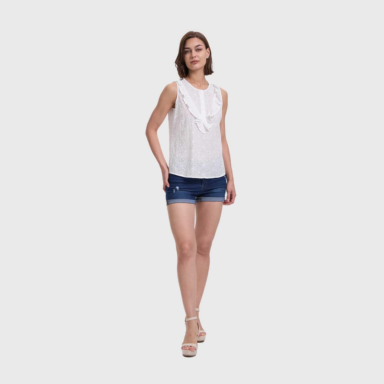Blusa Mujer Broderie Vuelo Delantero Blanco Fashion's Park-3