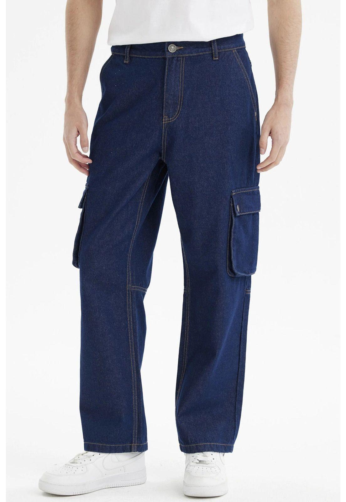 Jeans Hombre Calce Recto Cargo Azul Oscuro-0