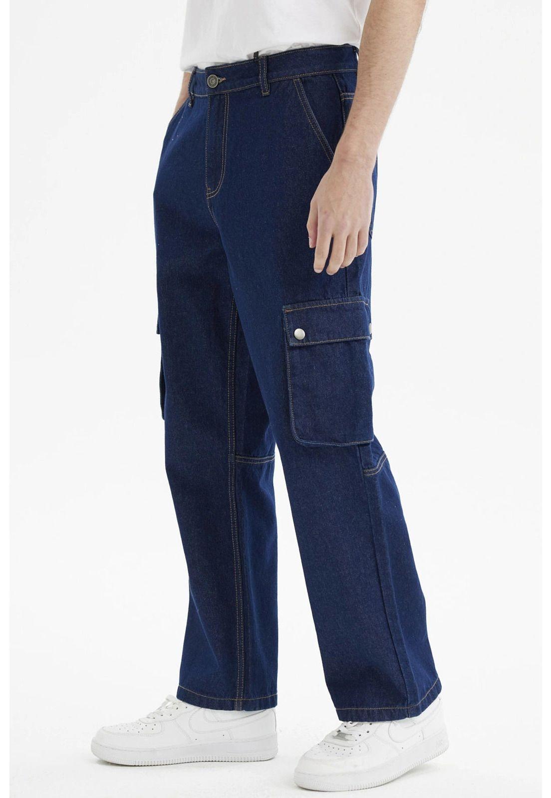 Jeans Hombre Calce Recto Cargo Azul Oscuro-1