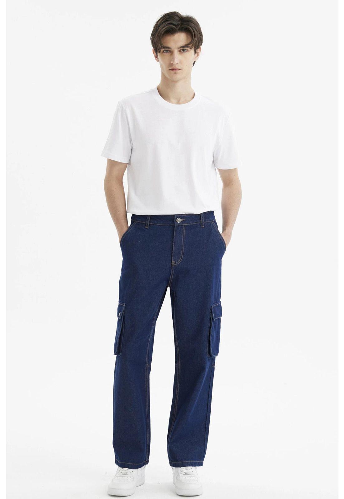 Jeans Hombre Calce Recto Cargo Azul Oscuro-3