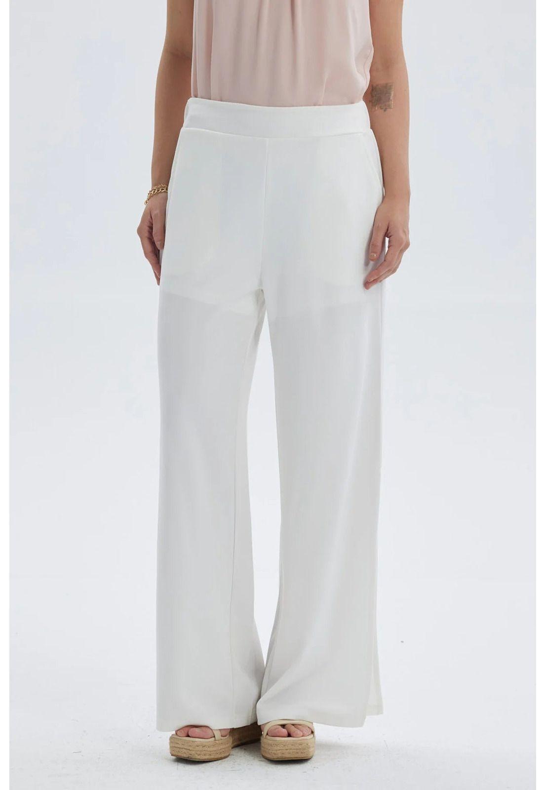 Pantalón Mujer Palazzo Pretina Elástica Crudo-0