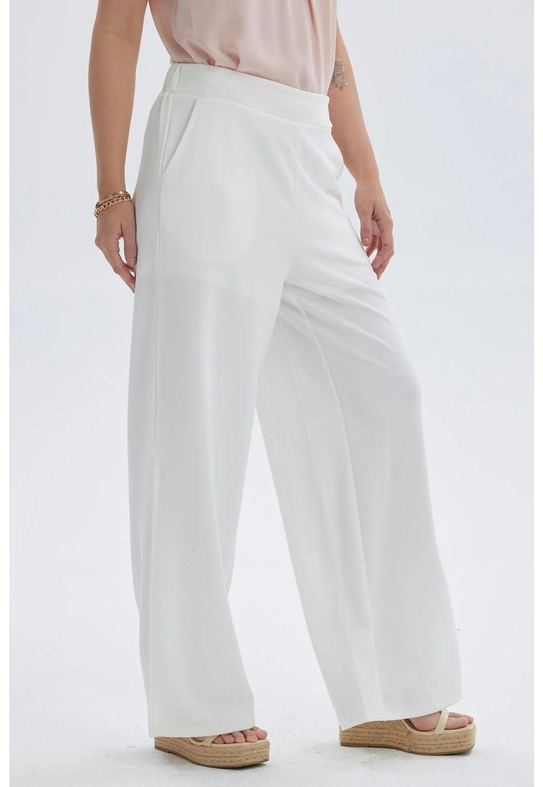 Pantalón Mujer Palazzo Pretina Elástica Crudo-1
