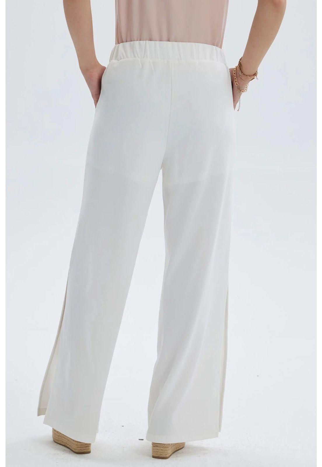 Pantalón Mujer Palazzo Pretina Elástica Crudo-2