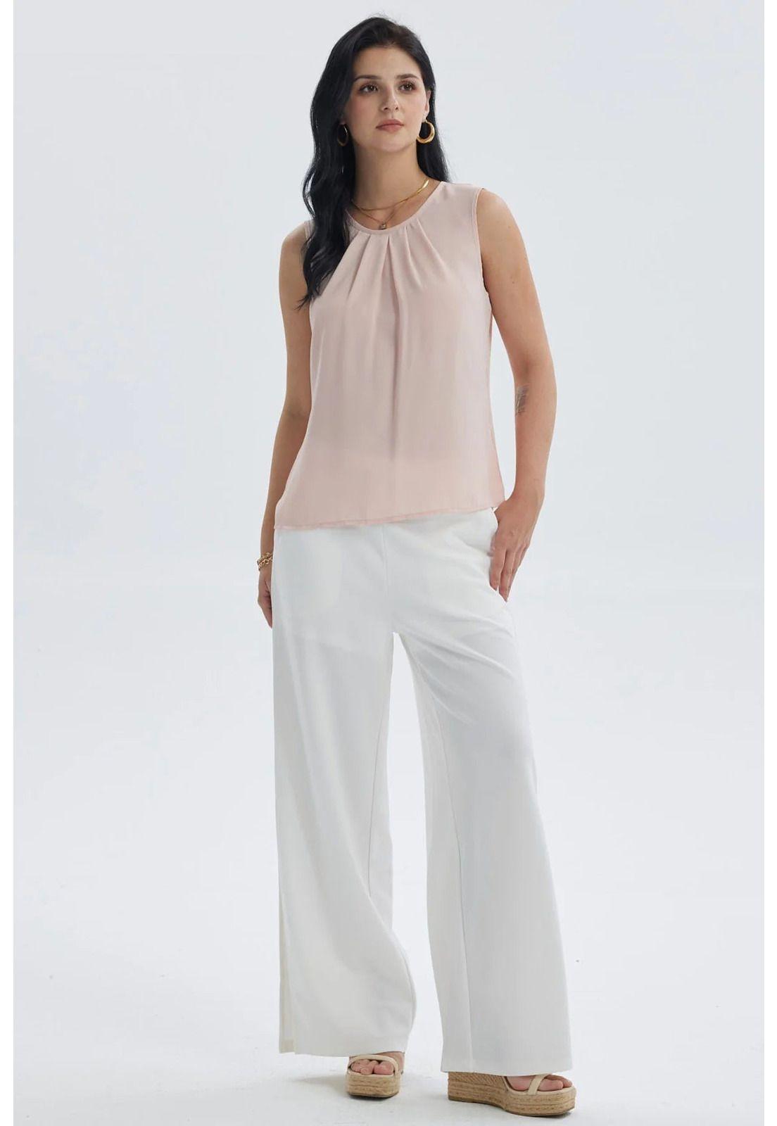 Pantalón Mujer Palazzo Pretina Elástica Crudo-3