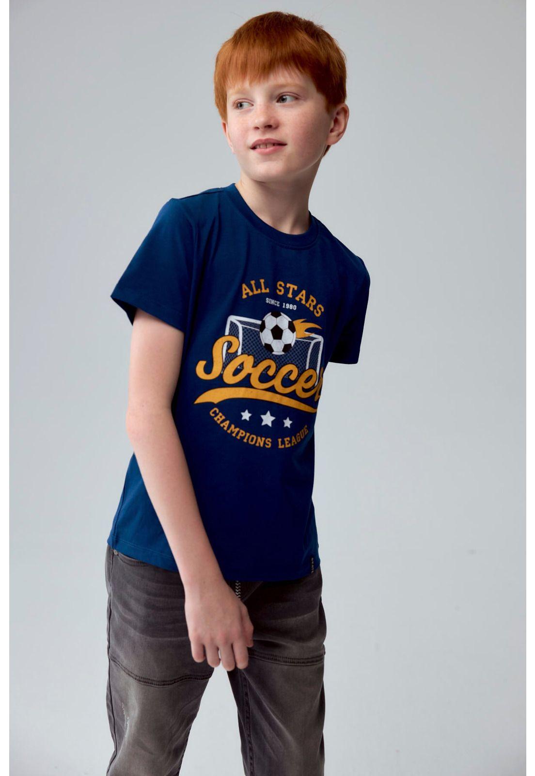 Polera Niño Básica Estampada Azul Petróleo - ll-1