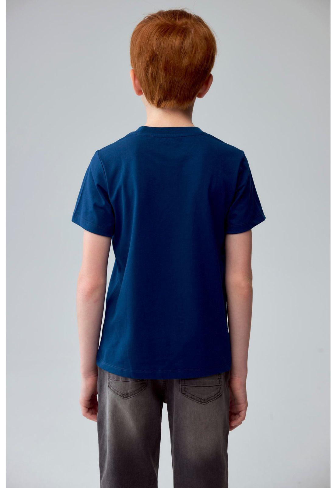Polera Niño Básica Estampada Azul Petróleo - ll-2