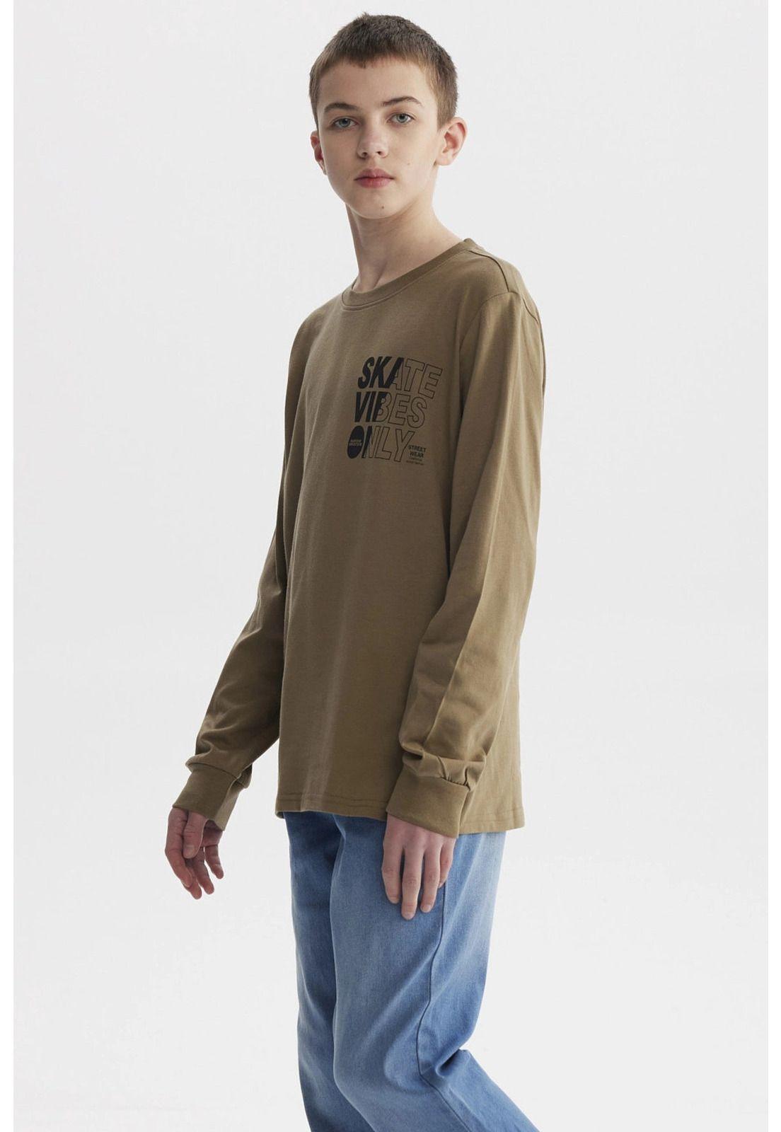 Polera Niño Teen Print Con Puño Verde Militar-1