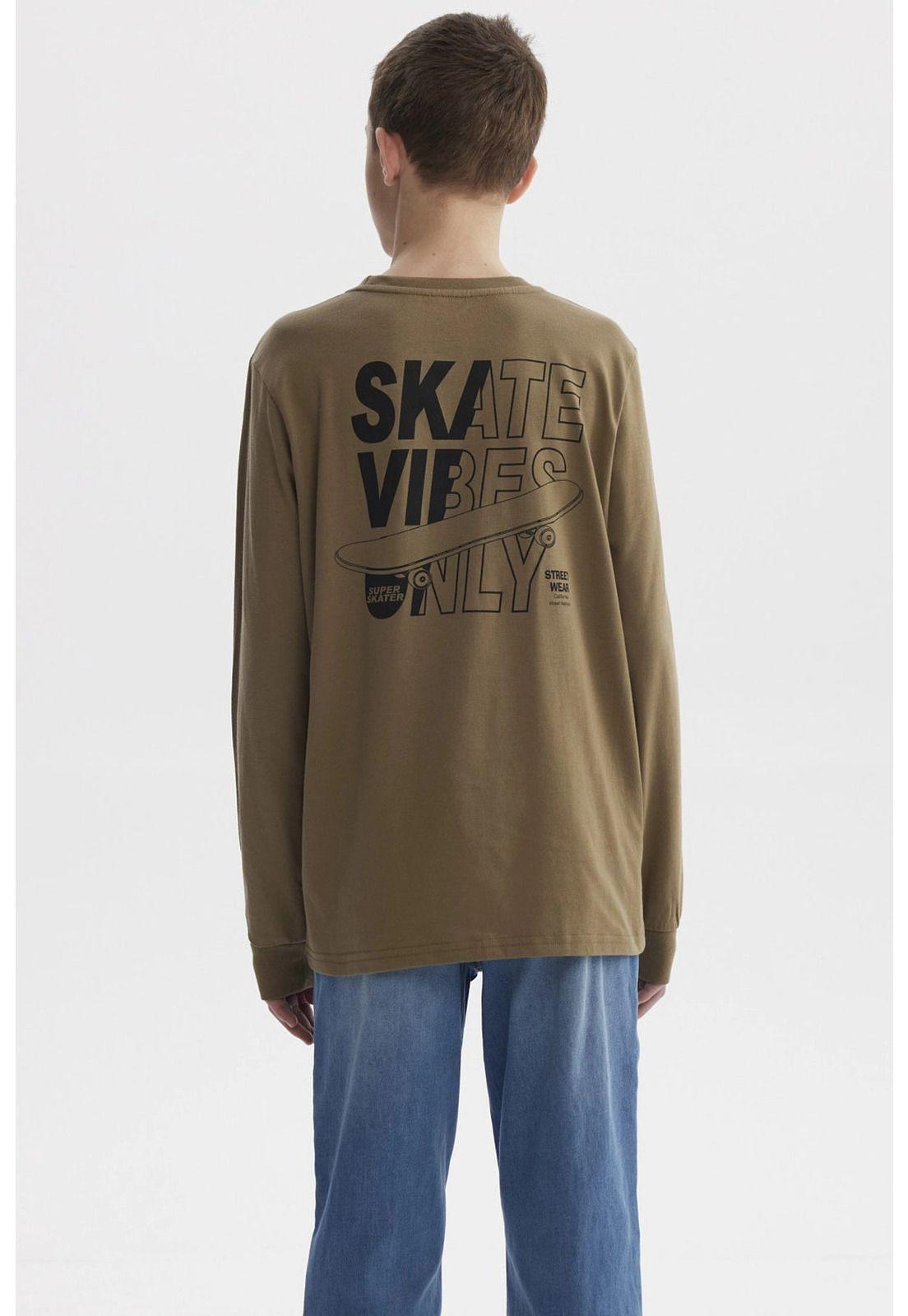 Polera Niño Teen Print Con Puño Verde Militar-2