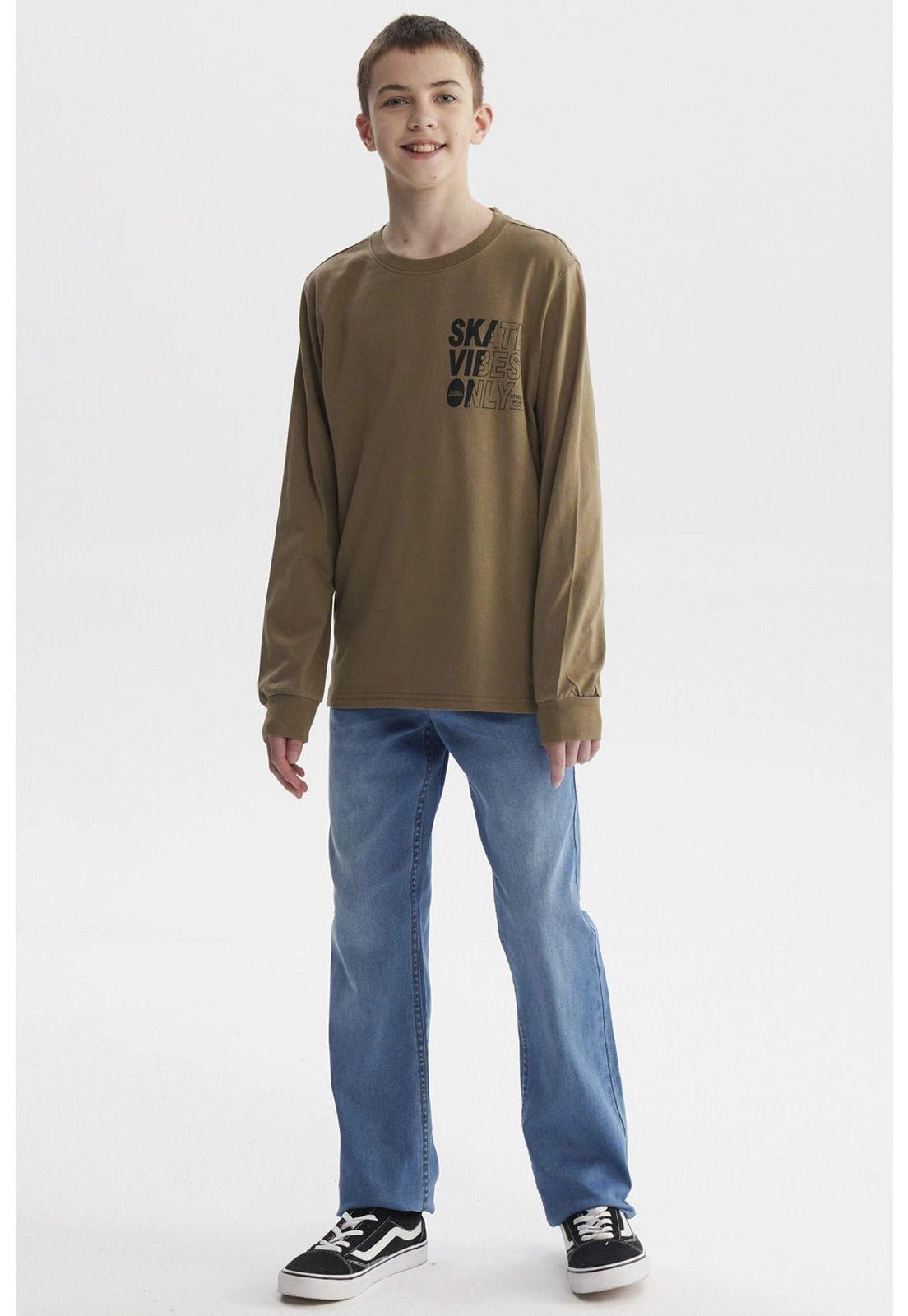 Polera Niño Teen Print Con Puño Verde Militar-3