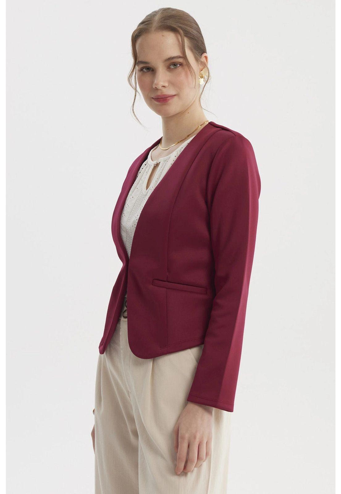 Blazer Mujer Sin Solapa Y Liso Vino-1