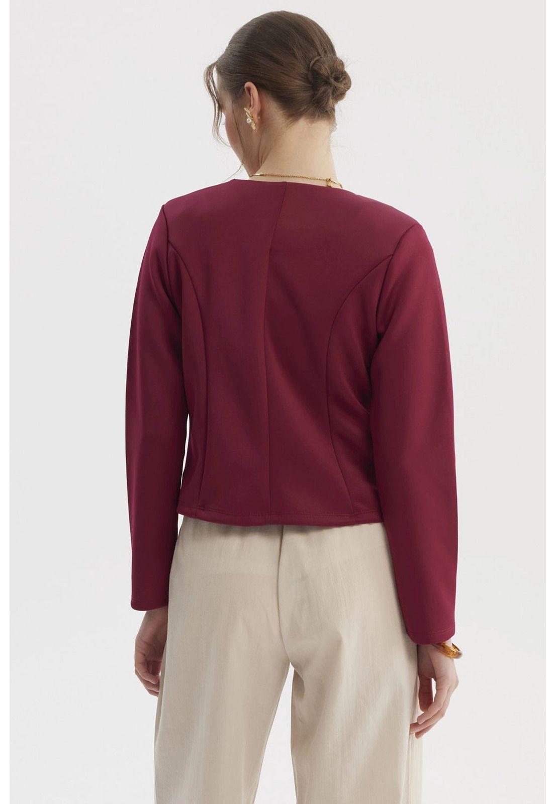 Blazer Mujer Sin Solapa Y Liso Vino-2