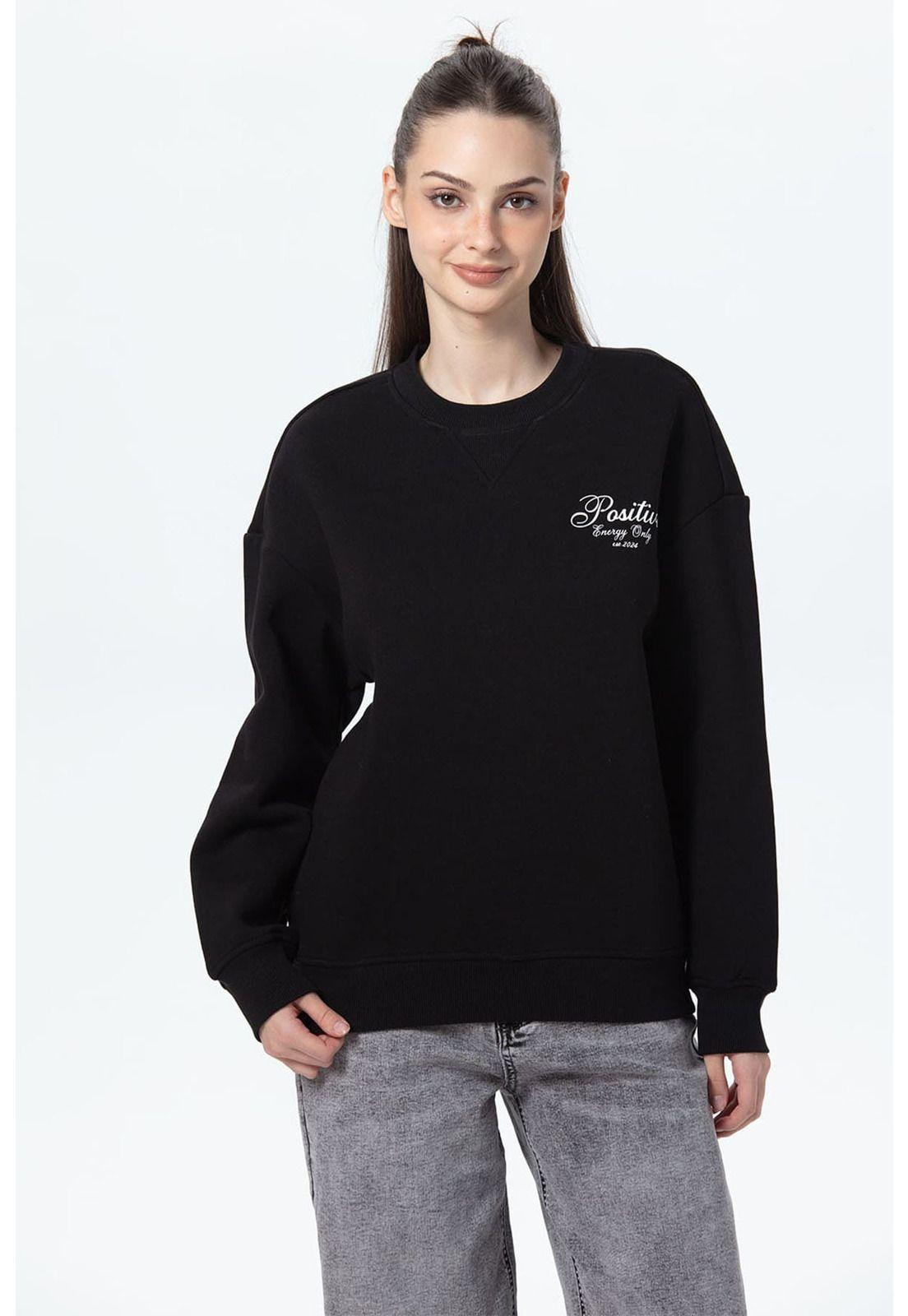 Polerón Mujer Oversize Print Negro - ll-0