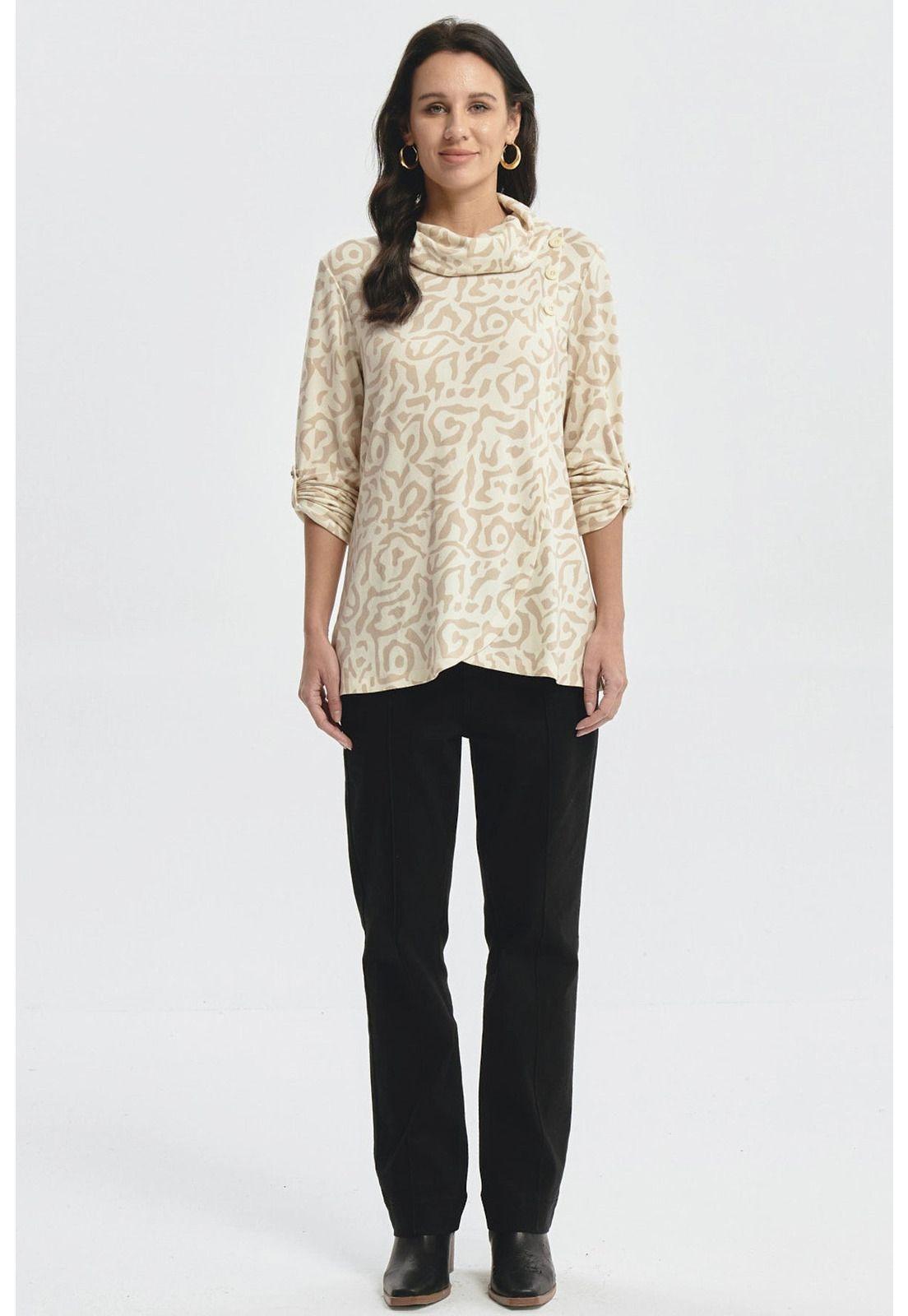 Sweater Mujer Cuello Drapeado Beige Oscuro-3