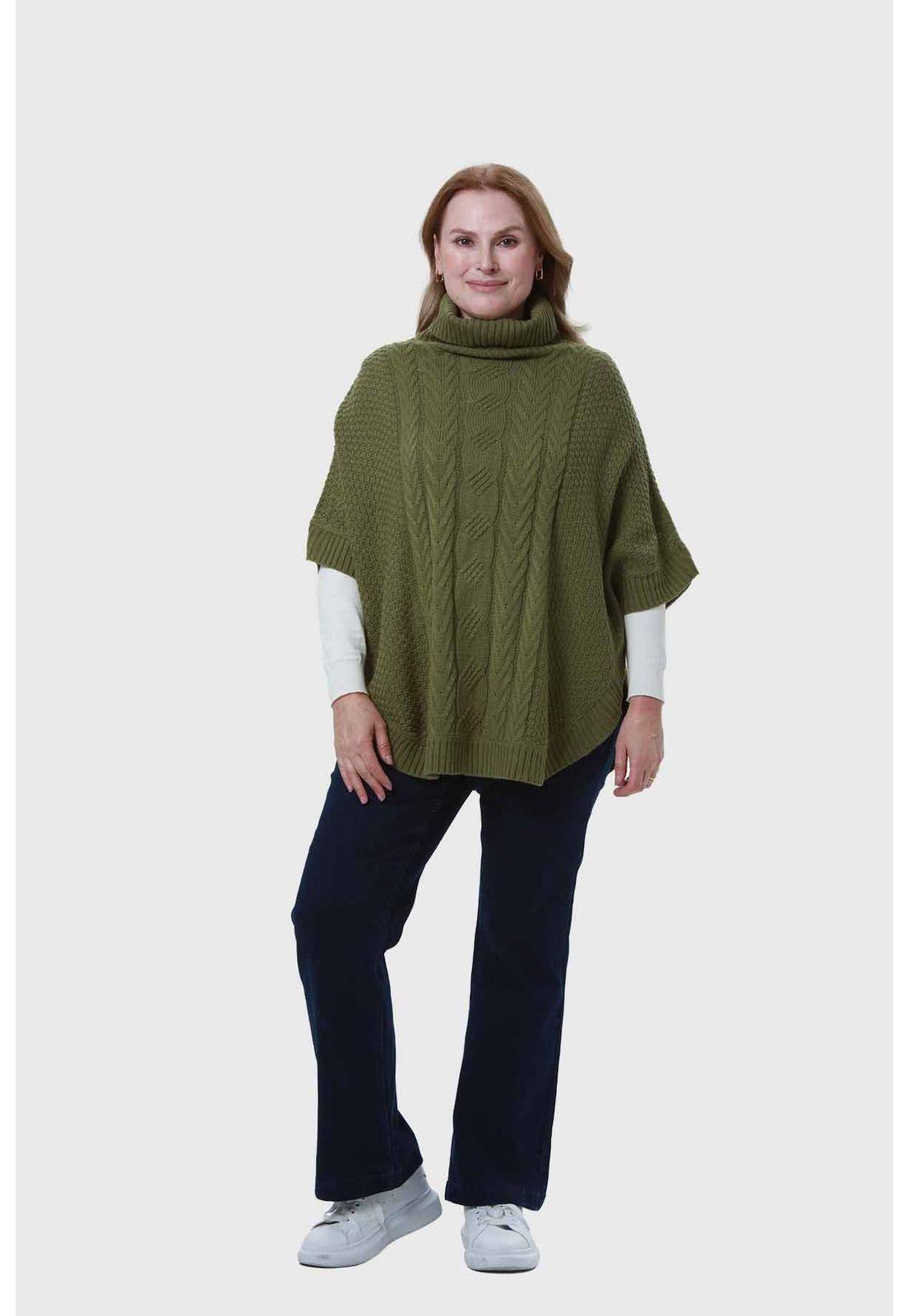 Sweater Mujer Poncho Verde-3