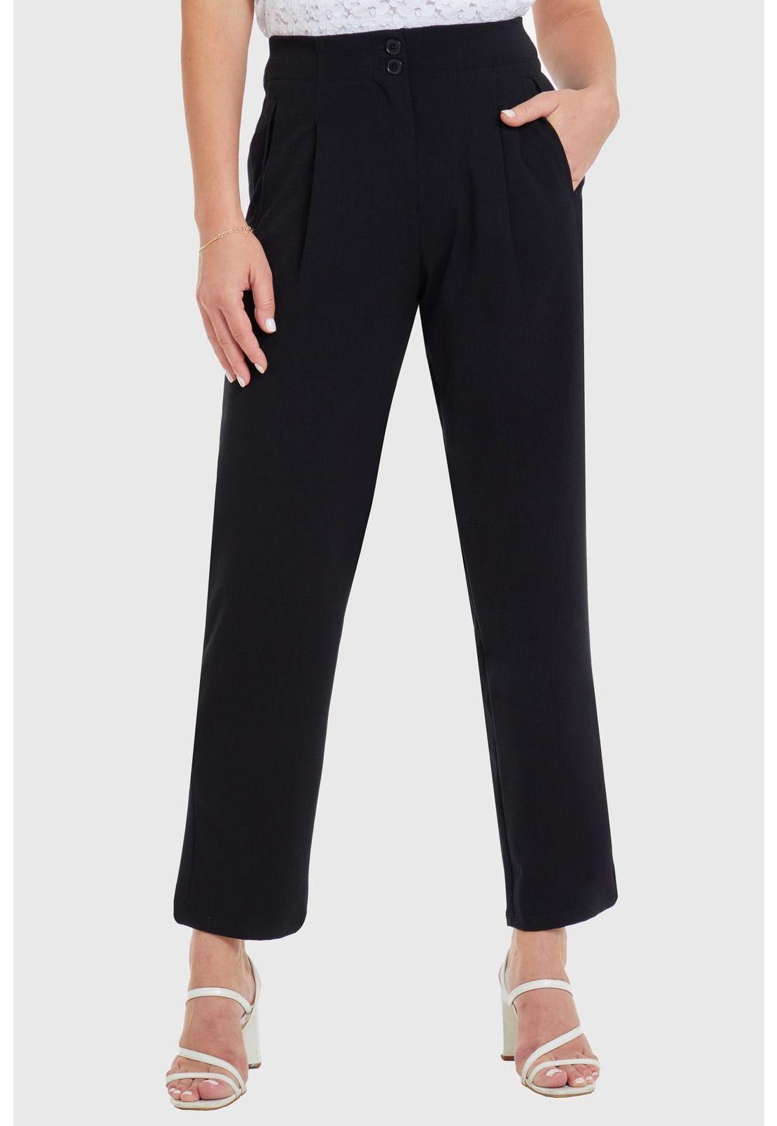 Pantalón Mujer Pinzas Negro-0