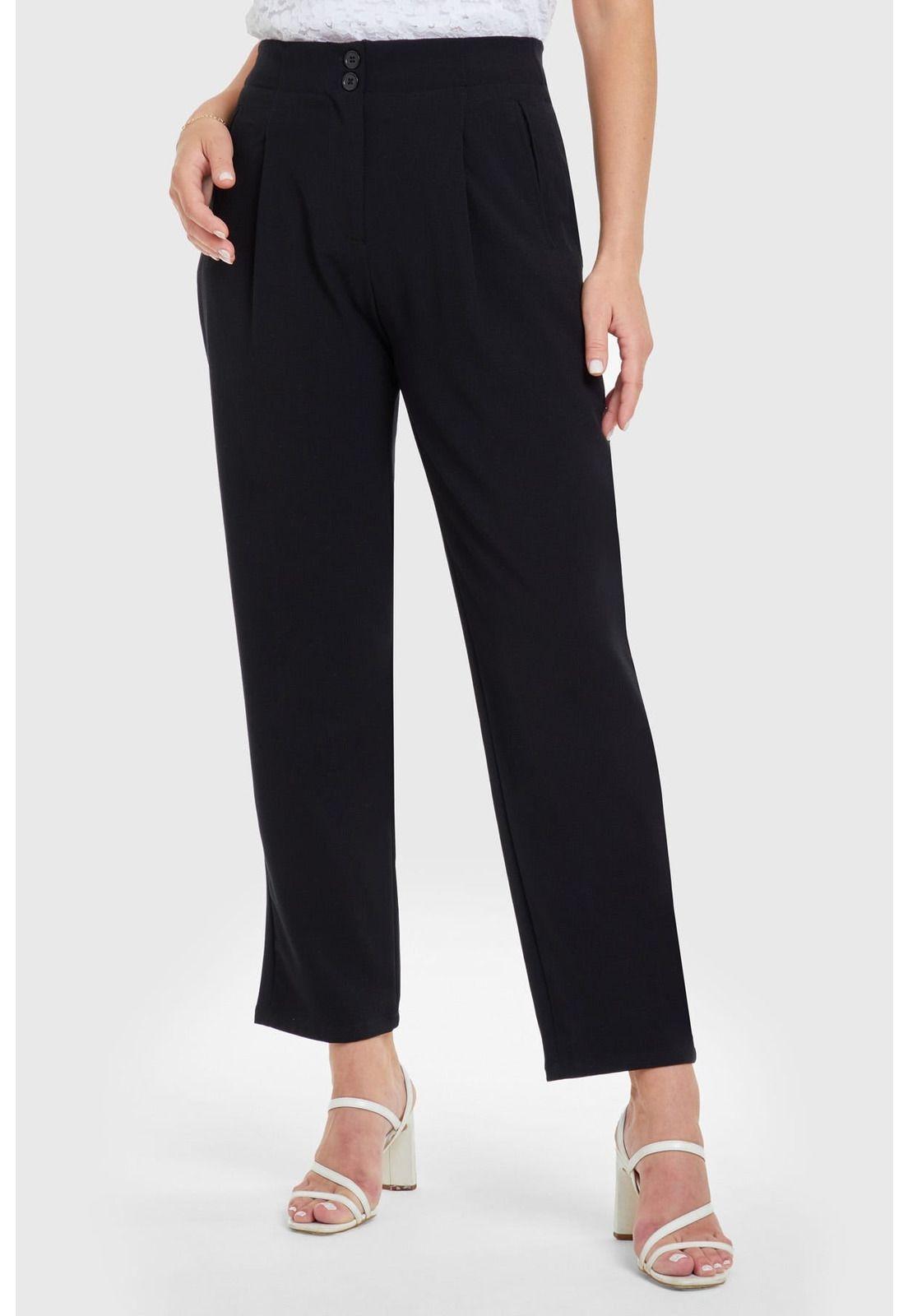 Pantalón Mujer Pinzas Negro-1