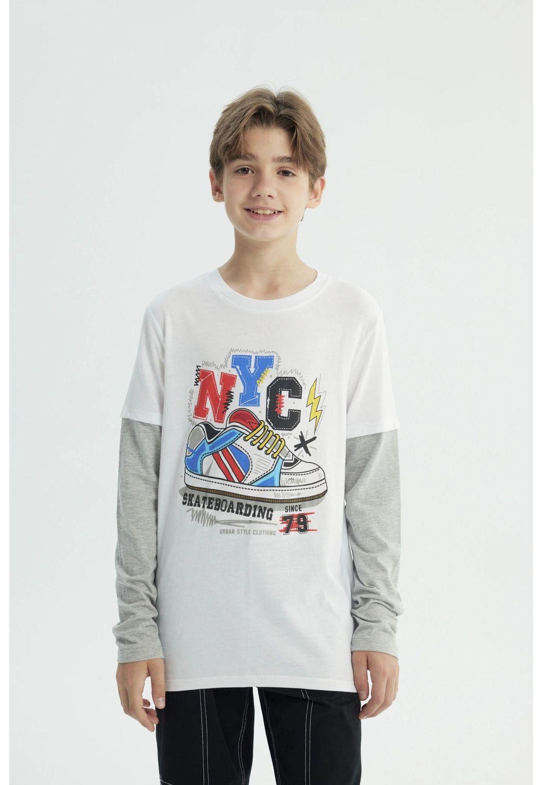 Polera Niño Básica Print Blanco - lV-0