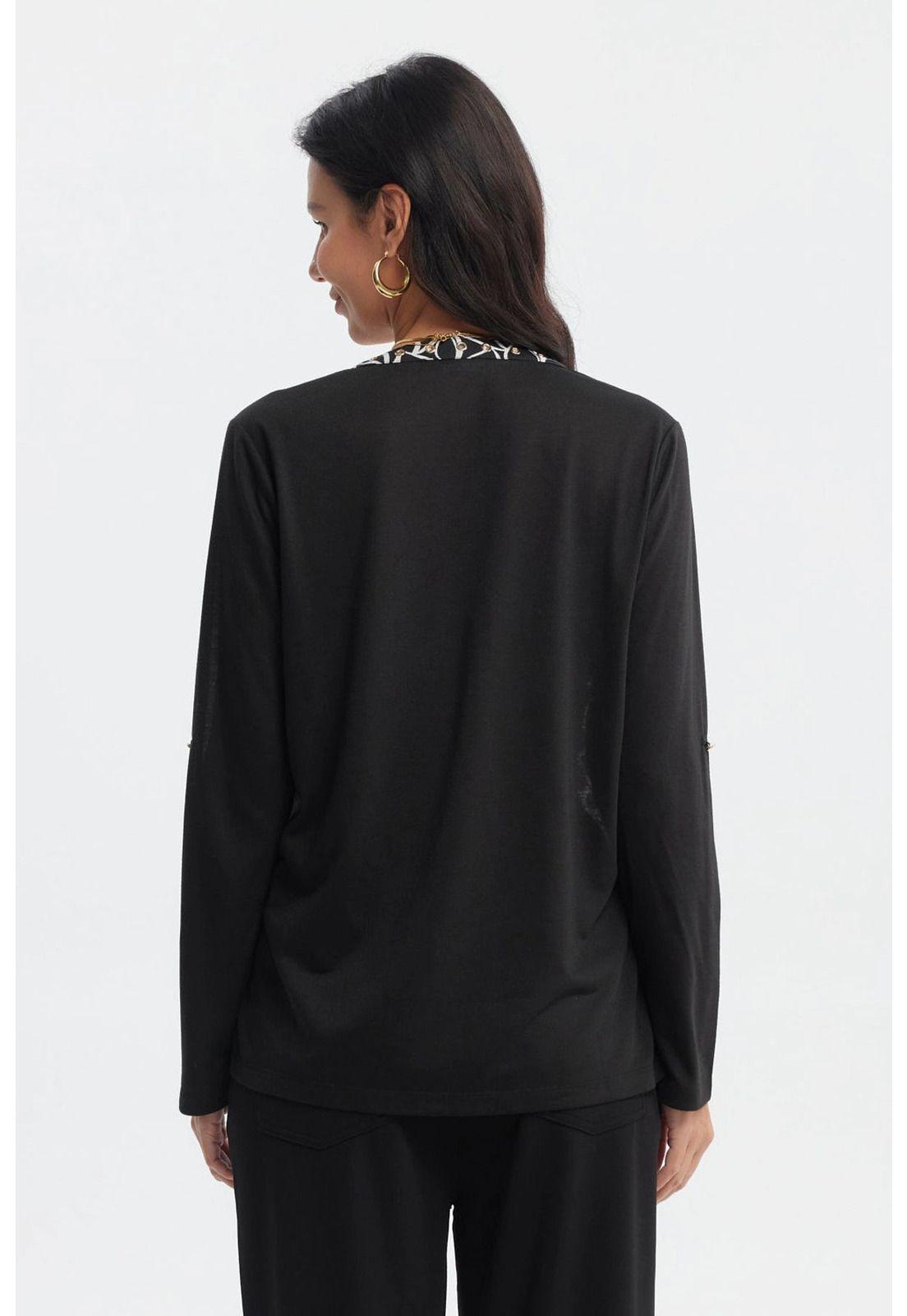 Polera Mujer Cuello Abotonado Negro / Blanco-2