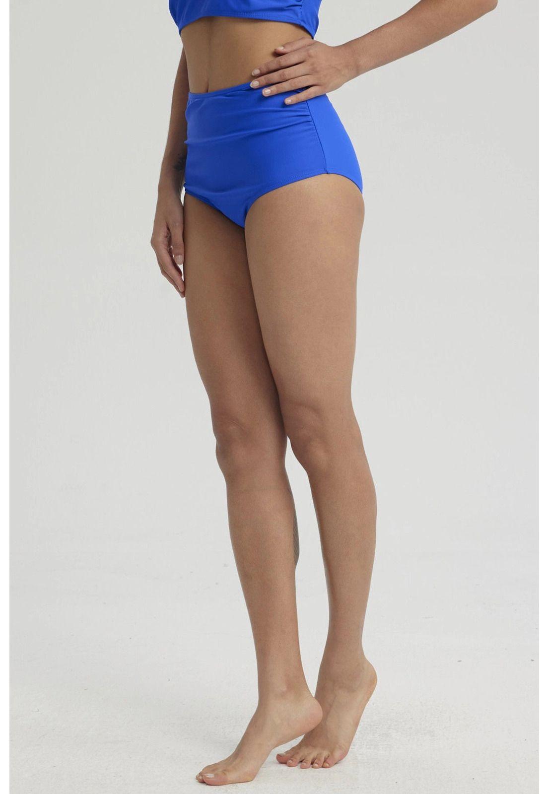 Traje De Baño Mujer Tiro Alto Recogido Azul-3