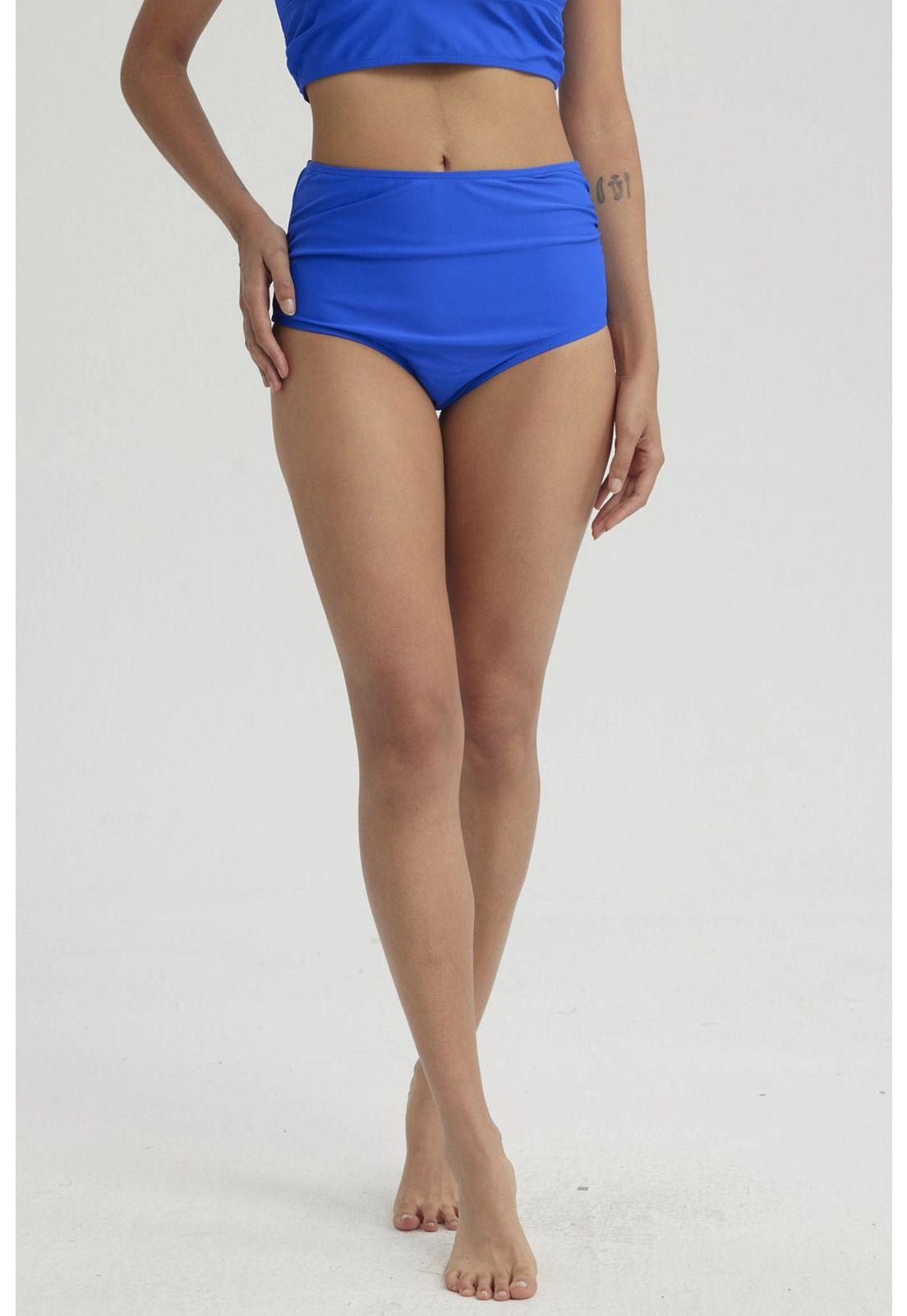 Traje De Baño Mujer Tiro Alto Recogido Azul-4