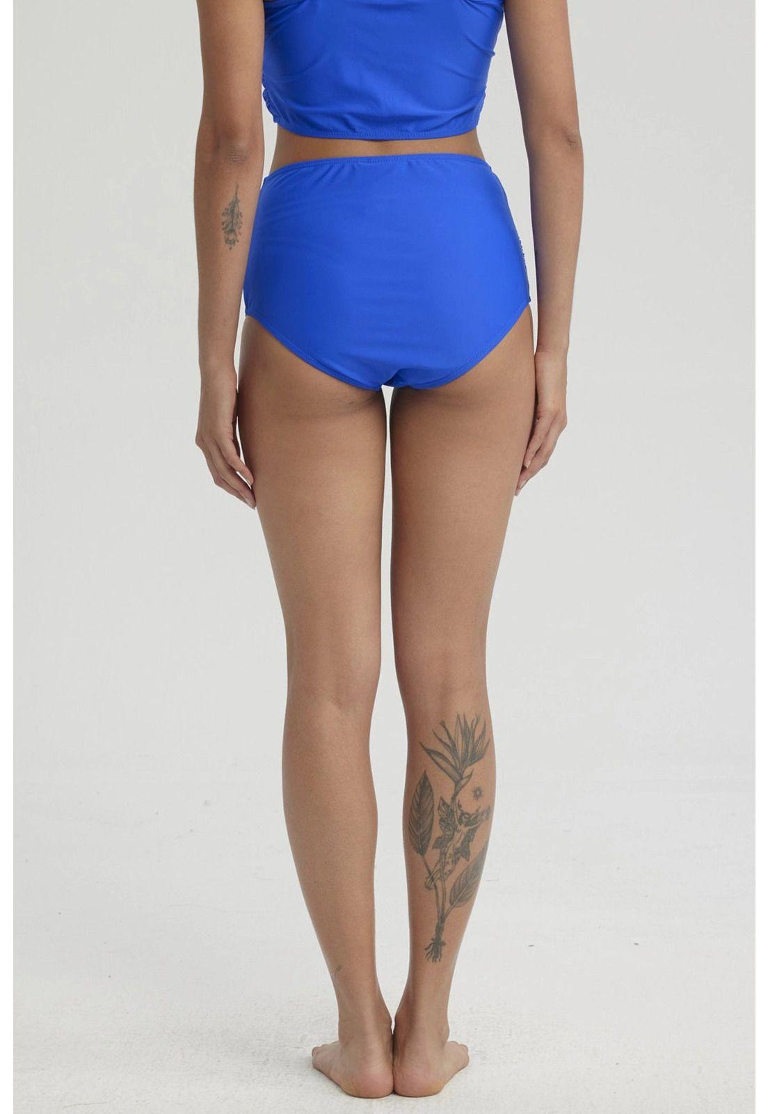 Traje De Baño Mujer Tiro Alto Recogido Azul-6