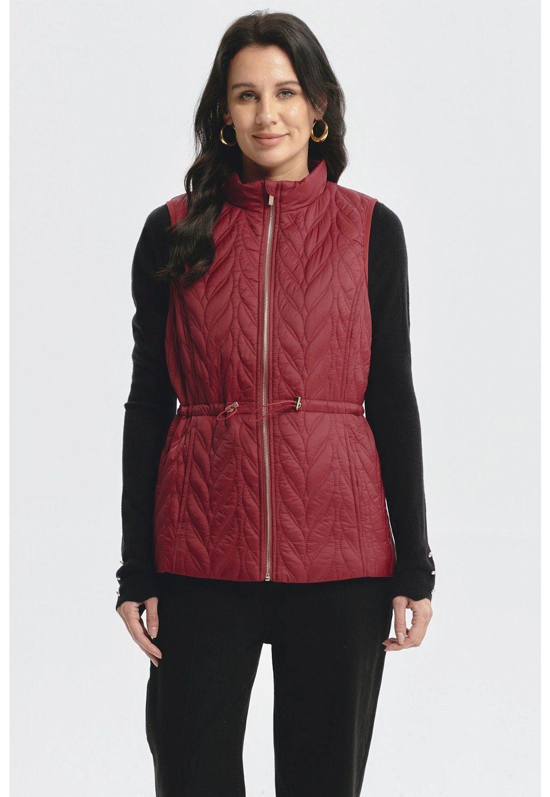 Parka Mujer Con Rombos Rojo Oscuro-0