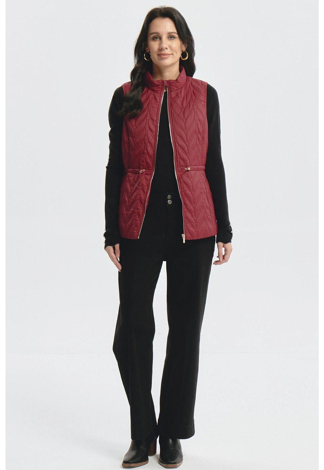 Parka Mujer Con Rombos Rojo Oscuro-3