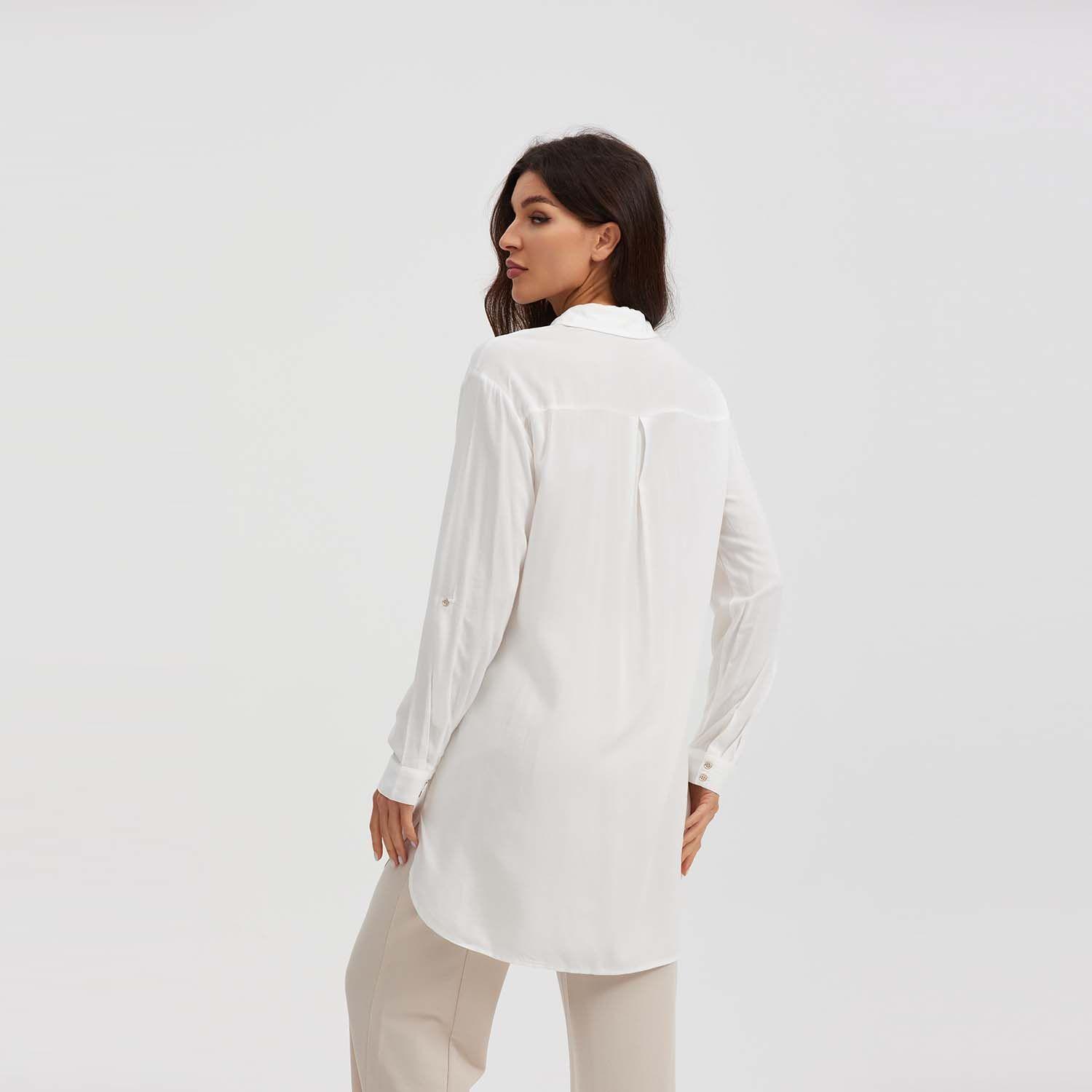 Blusa Mujer Larga Con Botón Parche Crudo-2