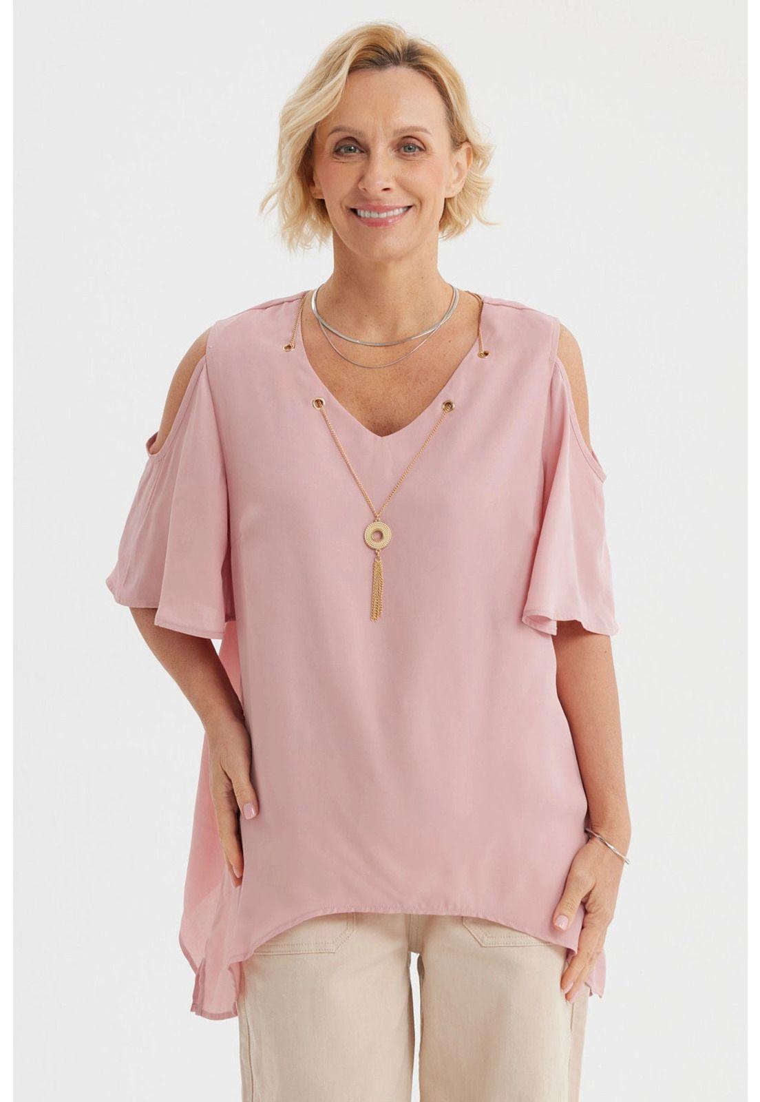Blusa Mujer Flare Cuello V Palo Rosa-0